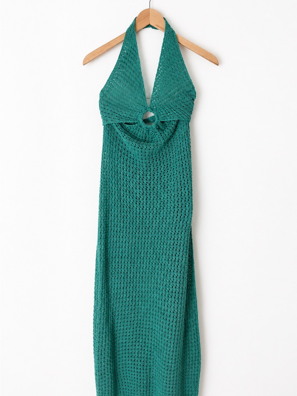 South Beach Boutique Teal Crochet Halter Maxi Cover-Up